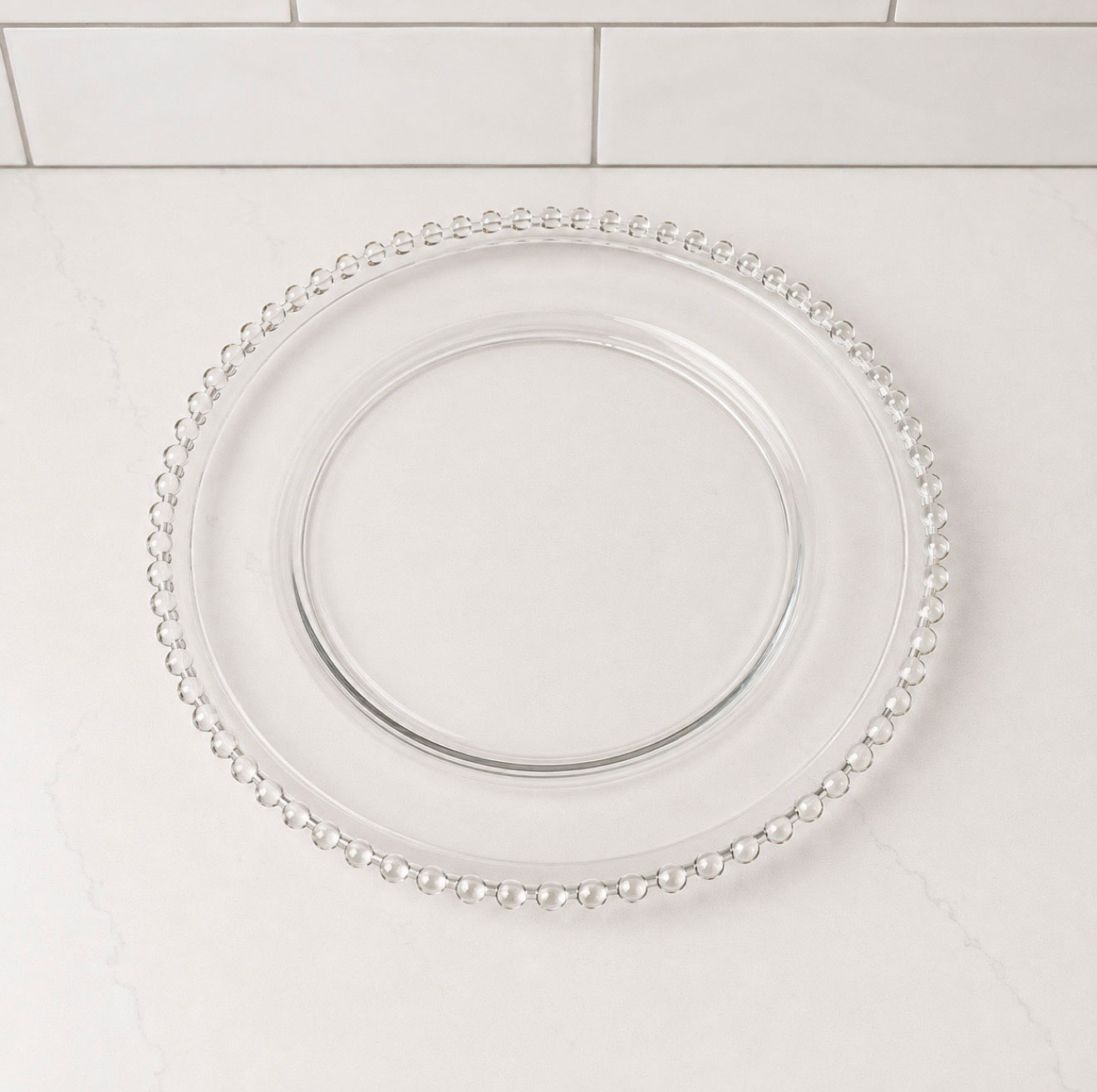 Clear beaded glass charger plate